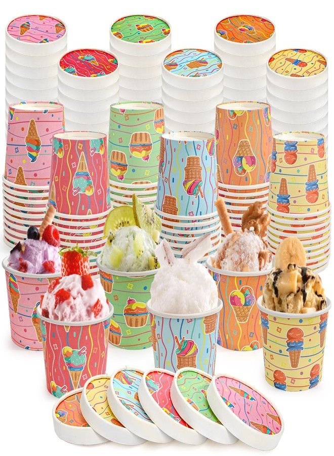 ELFULLY 60 Pack Ice Cream Cups with Lids, 8 oz Paper Treat Cups, Disposable Dessert Bowls for Hot and Cold Food, Colorful Snack Containers for Sundae Salad Fruit Frozen Yogurt Party Supplies - Image 1